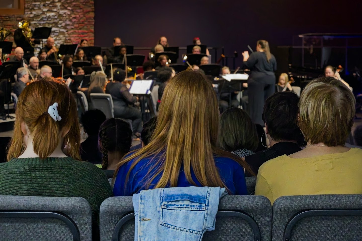 Il pubblico guarda un'orchestra che si esibisce sul palco.